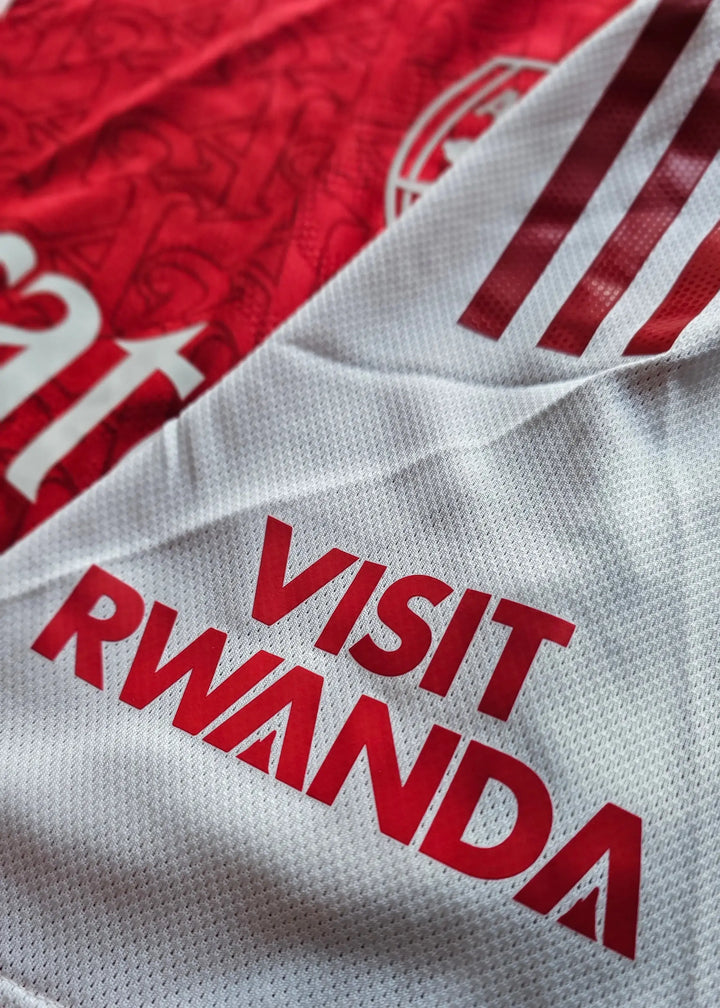 Detail showing white fabric with red &