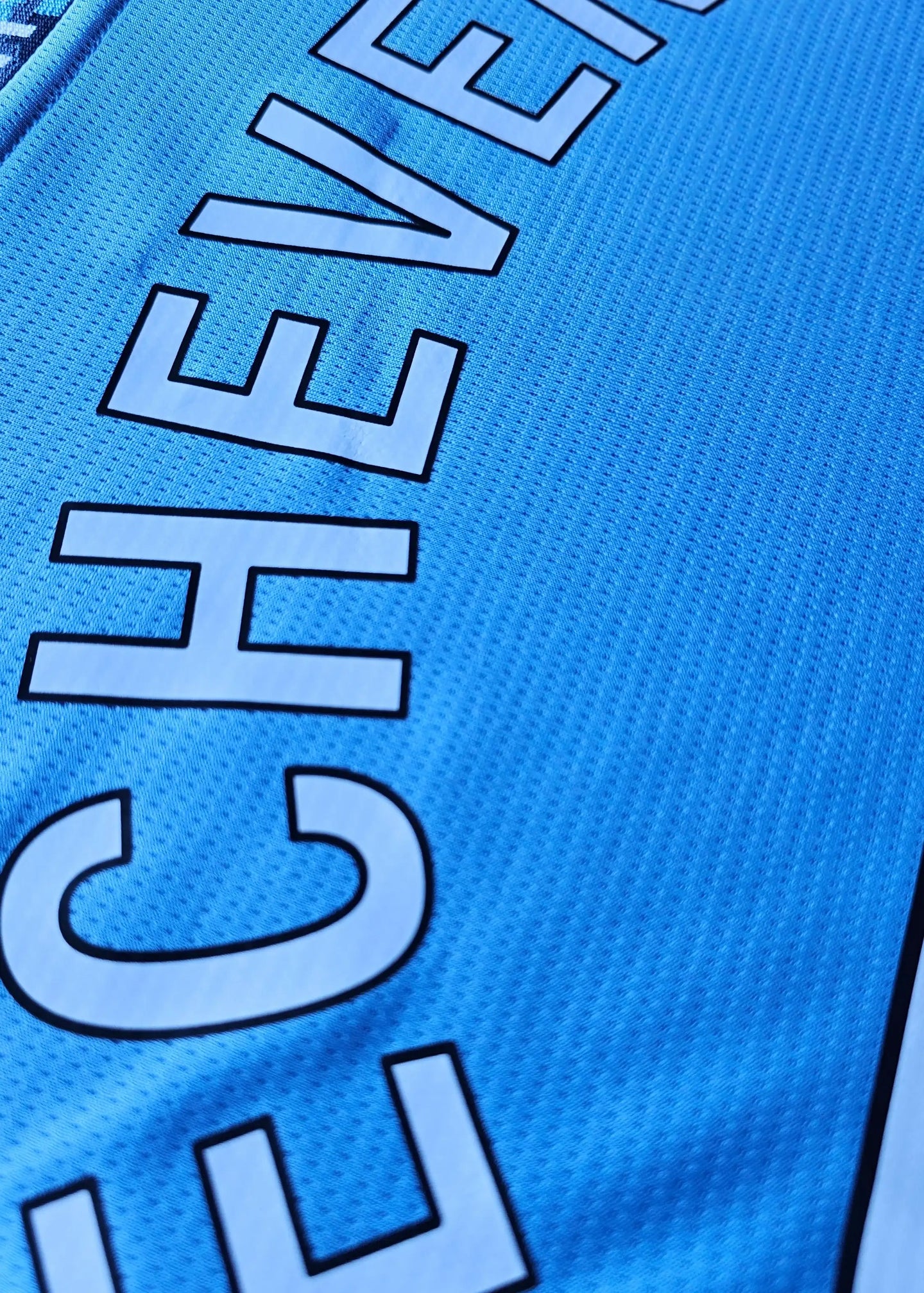 Close-up showing the name Echeverri and the number 30 on a blue football shirt.