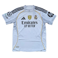 Back view featuring Real Madrid crest, Emirates sponsor, and three stars on sleeves.
