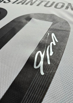 Close-up of the No. 24 and the signature of Franco Mastantuono on a football shirt.