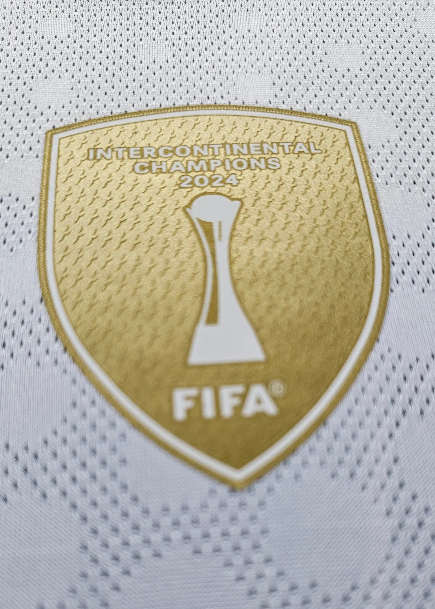 Detail of the Intercontinental Champions 2024 crest featuring FIFA logo in gold.