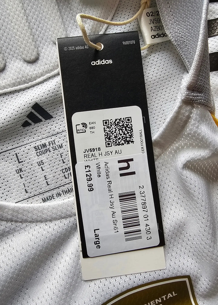 Tag showing size Large, style JV5918, and price £129.99 on white fabric.