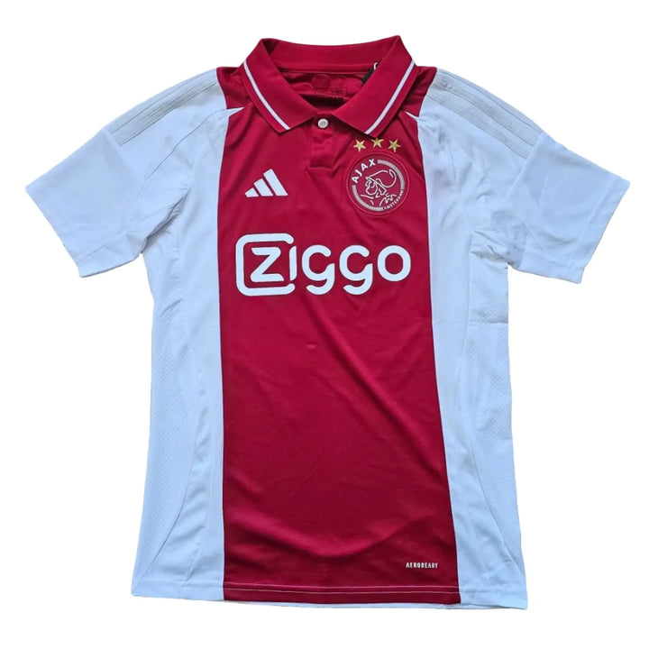 Back view showcasing the red shirt with Ziggo sponsor, Ajax crest, and two stars above.