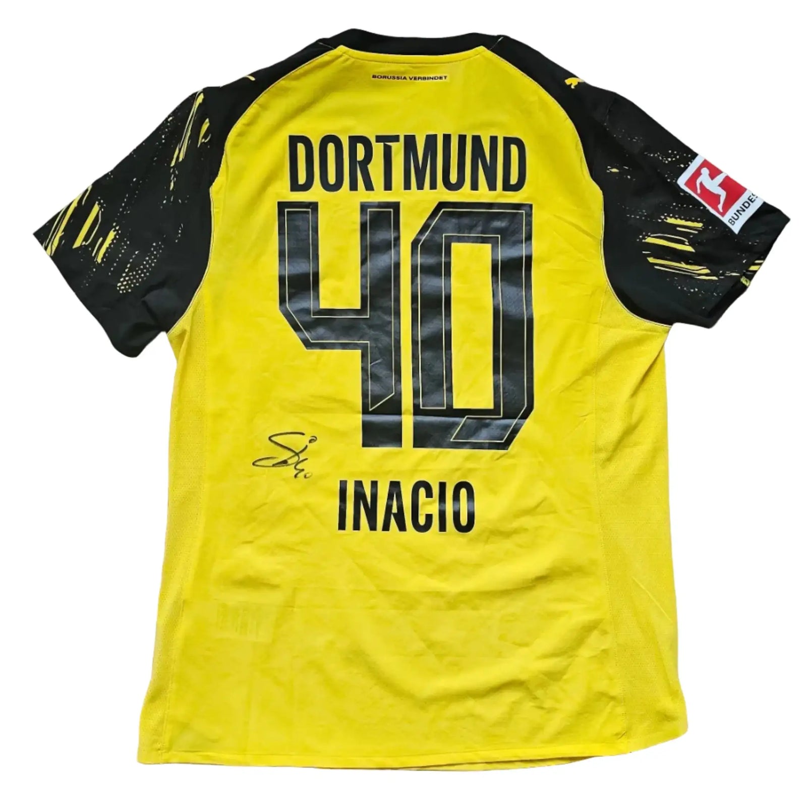 Back view of signed Borussia Dortmund football shirt showing player name INACIO and No. 40.