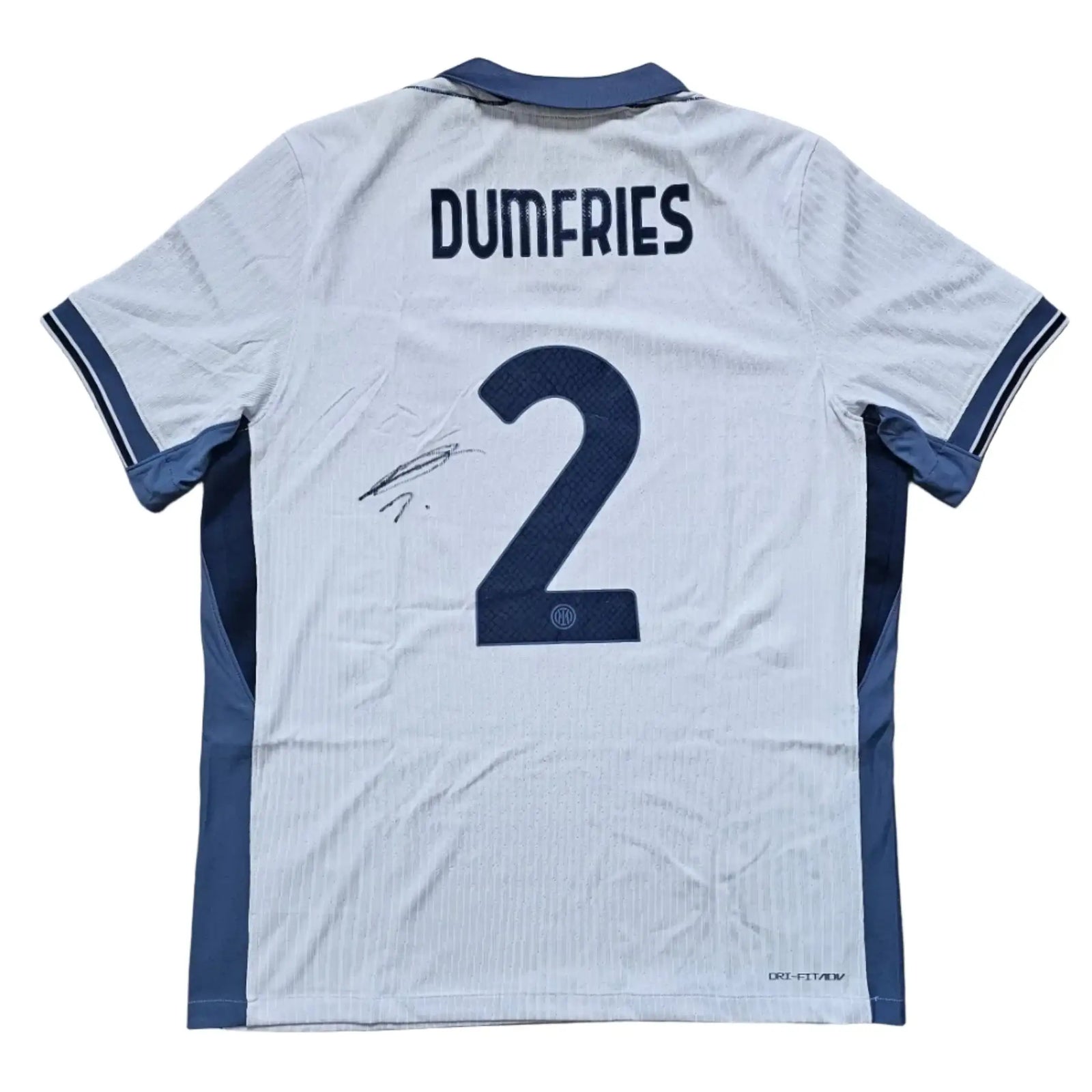 Back view showing the name DUMFRIES and No. 2, along with a visible signature.