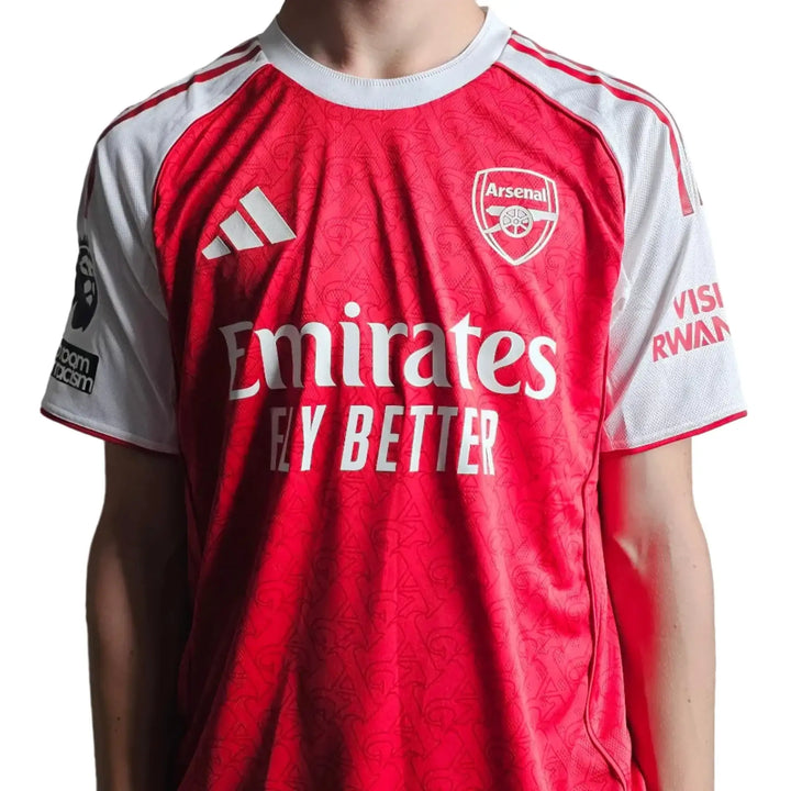Front view showcasing Arsenal shirt with Emirates logo and Adidas branding.
