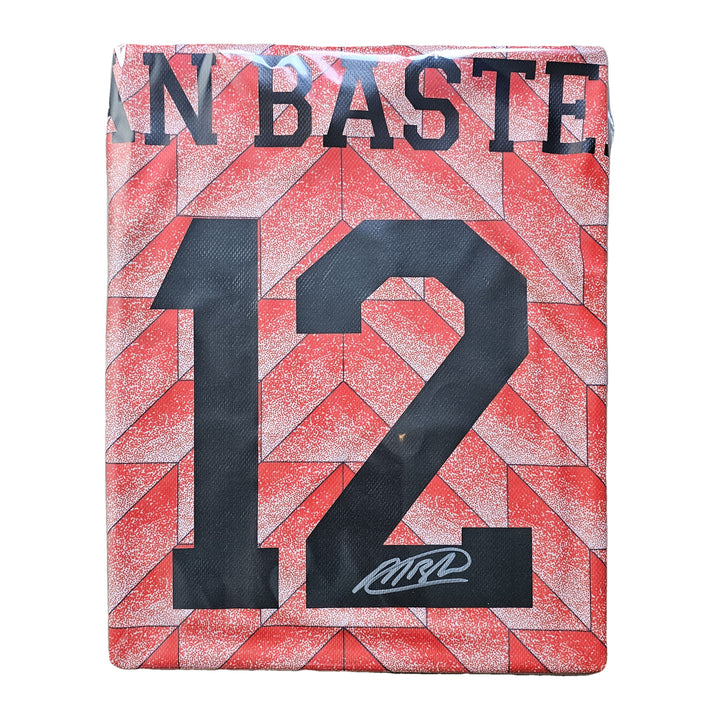 Back of Van Basten's signed Netherlands 1988 shirt, VAN BASTEN nameset above number 12 with a silver-marker signature.