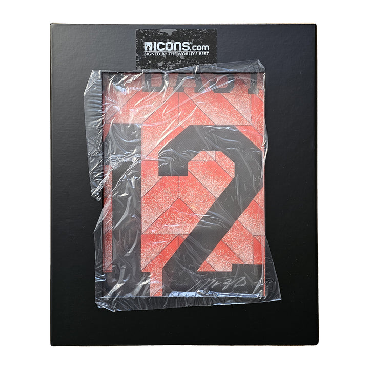 Van Basten's sealed Netherlands 1988 shirt laid on the Icons.com box under its seal, number 12 and signature showing.
