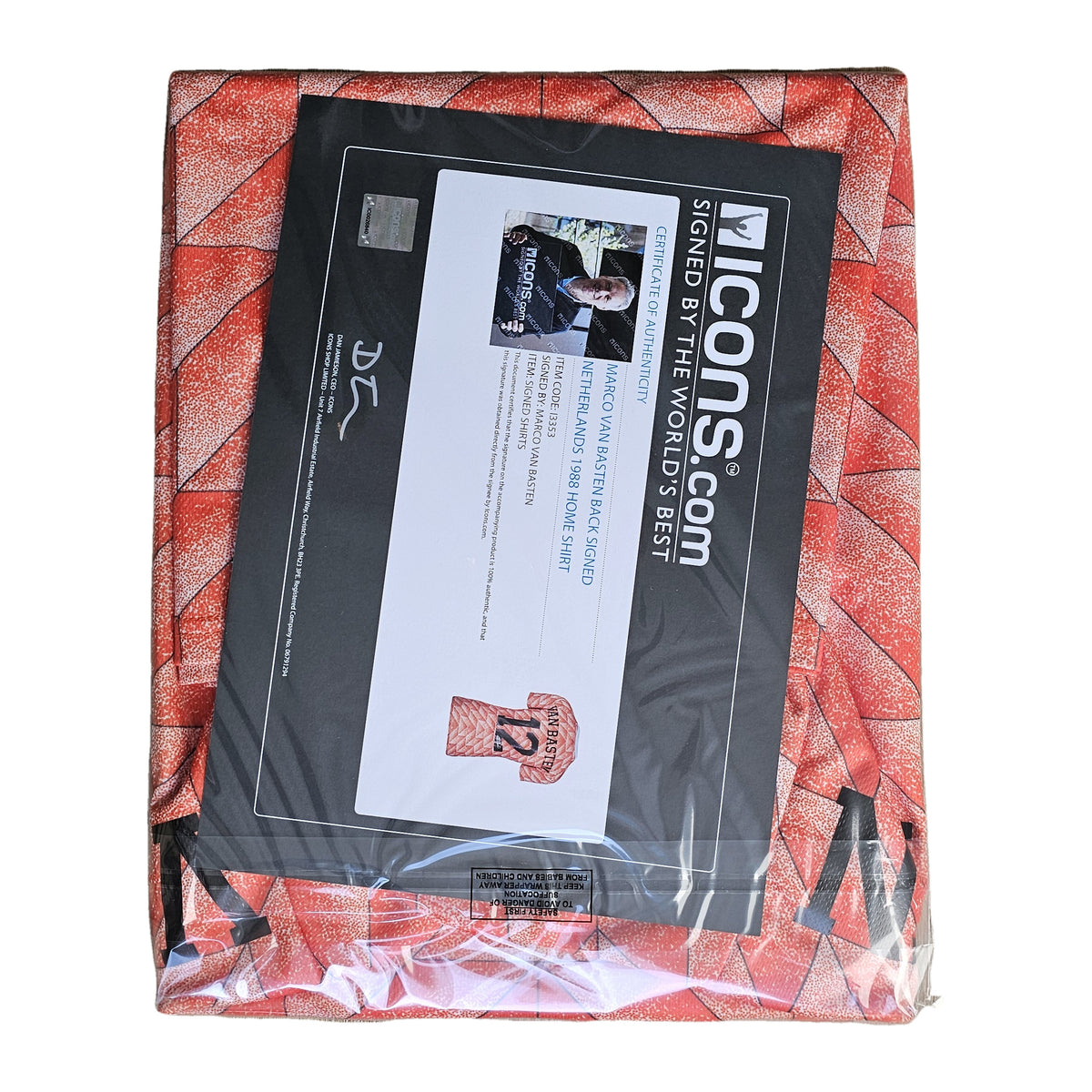 Van Basten's Netherlands 1988 shirt sealed with the Icons.com certificate naming Marco van Basten as the signee.