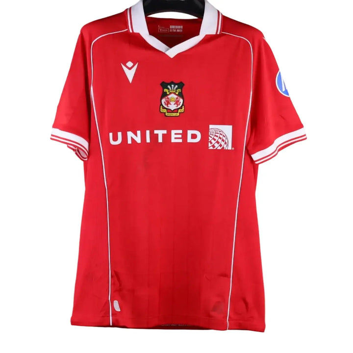 Back view showing Wrexham A.F.C. crest, red color with white accents, and &