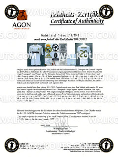 Certificate of Authenticity for a Real Madrid football shirt with AGON Sportsworld branding.