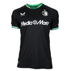 Front view of Antony Milambo 27 Feyenoord football shirt featuring MediaMarkt logo and club crest.