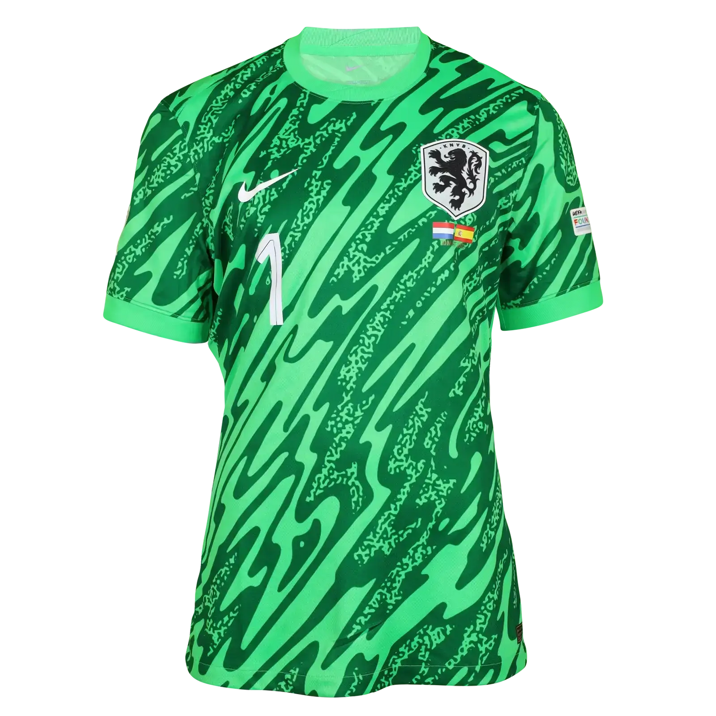 Front view of the Holland football shirt featuring player No. 1 and a lion crest.