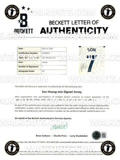 Beckett Letter of Authenticity for a Son Heung-min signed jersey