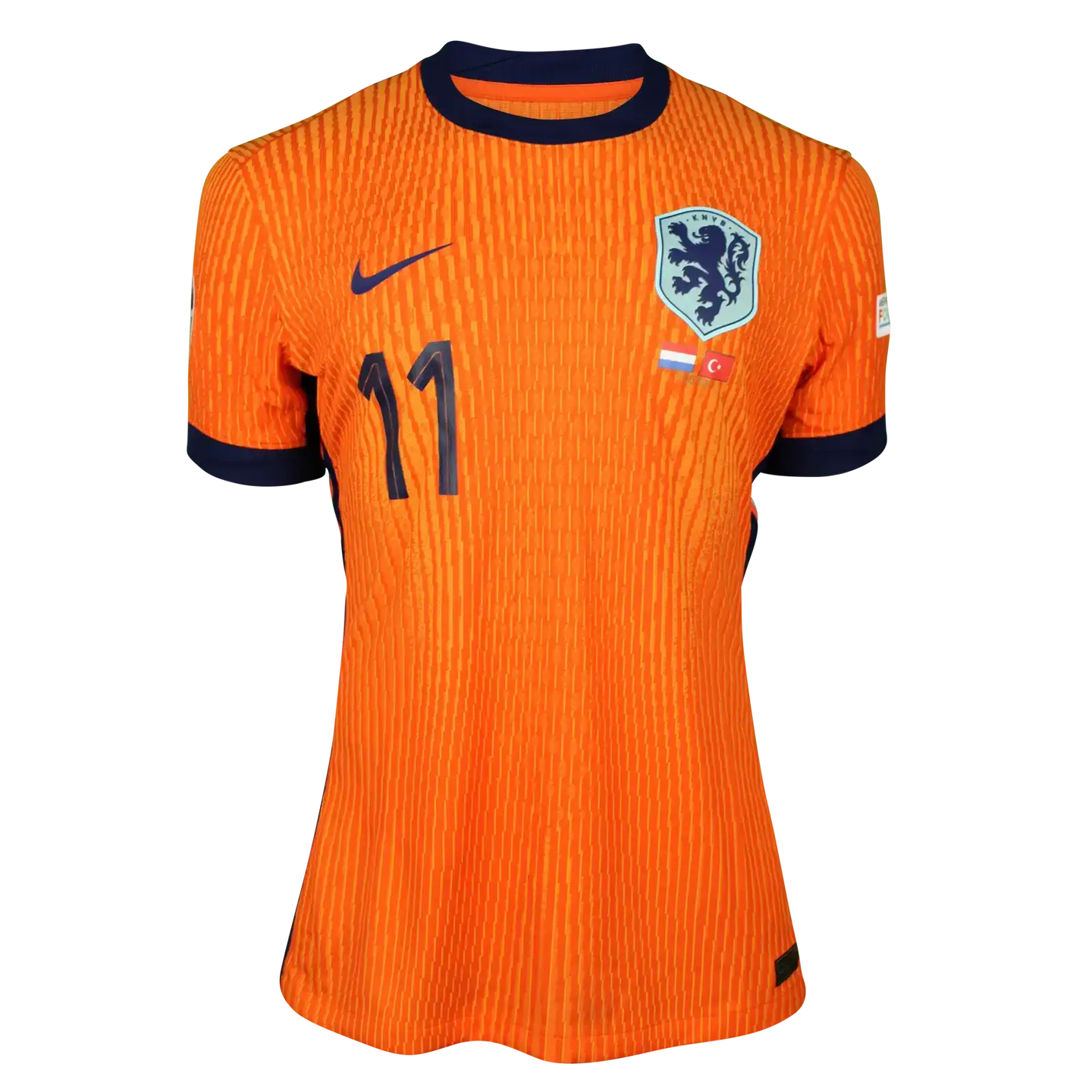 Front view of Cody Gakpo's Holland football shirt featuring the No. 11 and crest.
