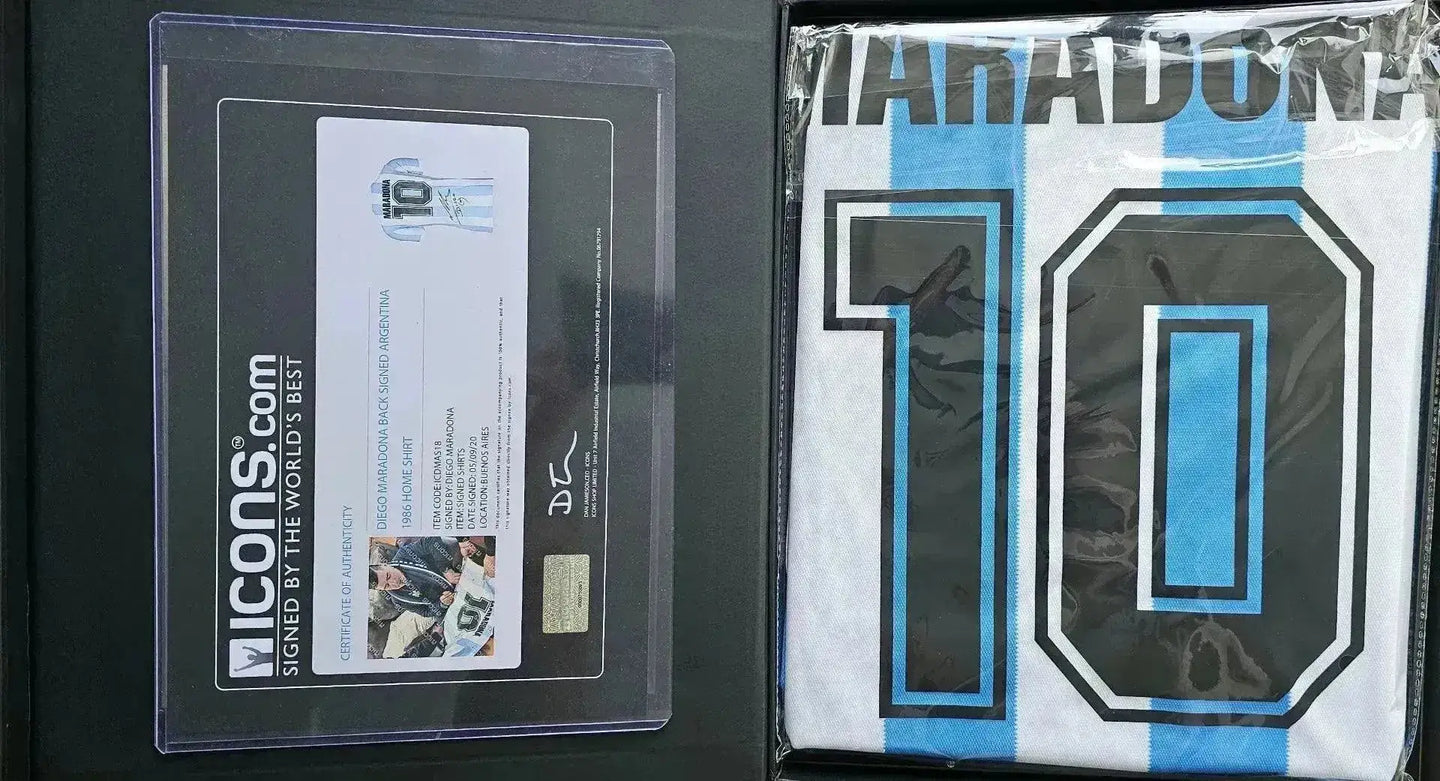 Certificate of authenticity for Diego Maradona signed soccer jersey, featuring No. 10.