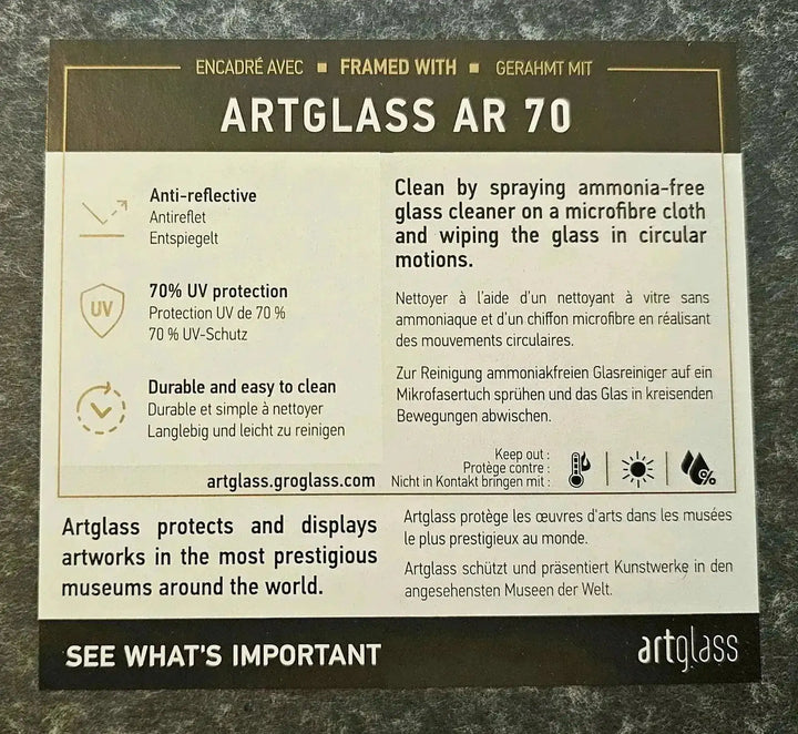 Detail showing the anti-reflective and UV protection features of Artglass AR 70 frame.