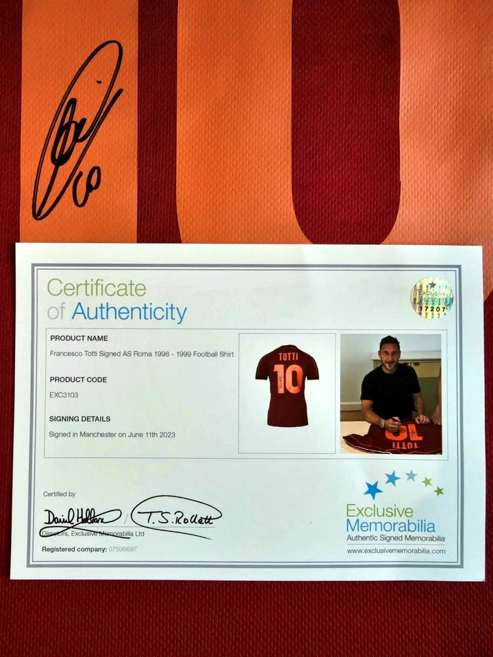 Francesco Totti 10 AS Roma 1998-1999 Home - Signed Soccer Shirt | Exclusive Memorabilia - Walkouts