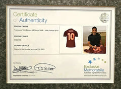 Certificate of Authenticity for Francesco Totti Signed AS Roma 1998-1999 Football Shirt.