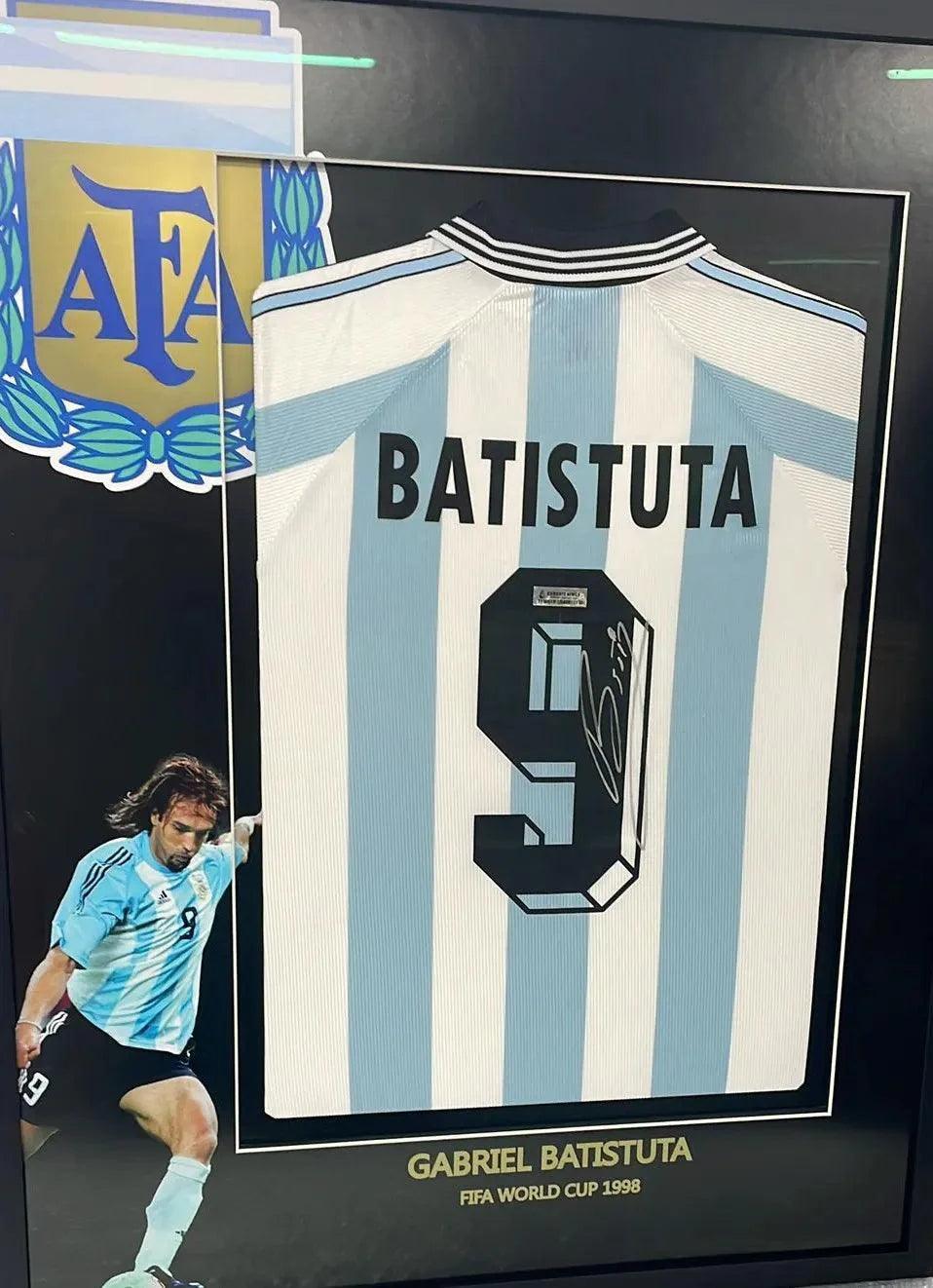 Gabriel Batistuta 9 Argentina 1998 World Cup Home - Signed Soccer Shirt | Batigol - Walkouts