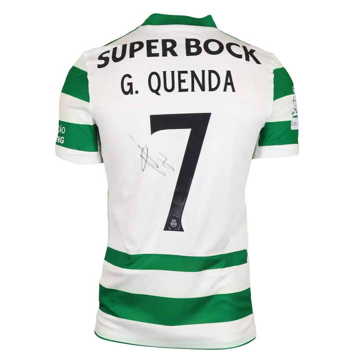 Back view of Geovany Quenda 7 Sporting CP football shirt featuring a signature and &