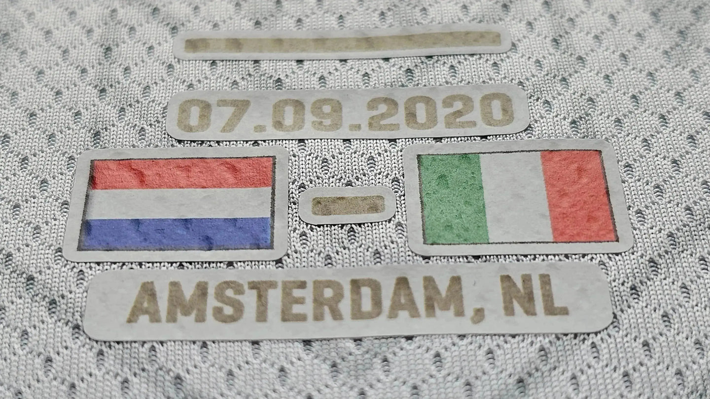 Detail showing flags of the Netherlands and Italy, date 07.09.2020, and location Amsterdam, NL.