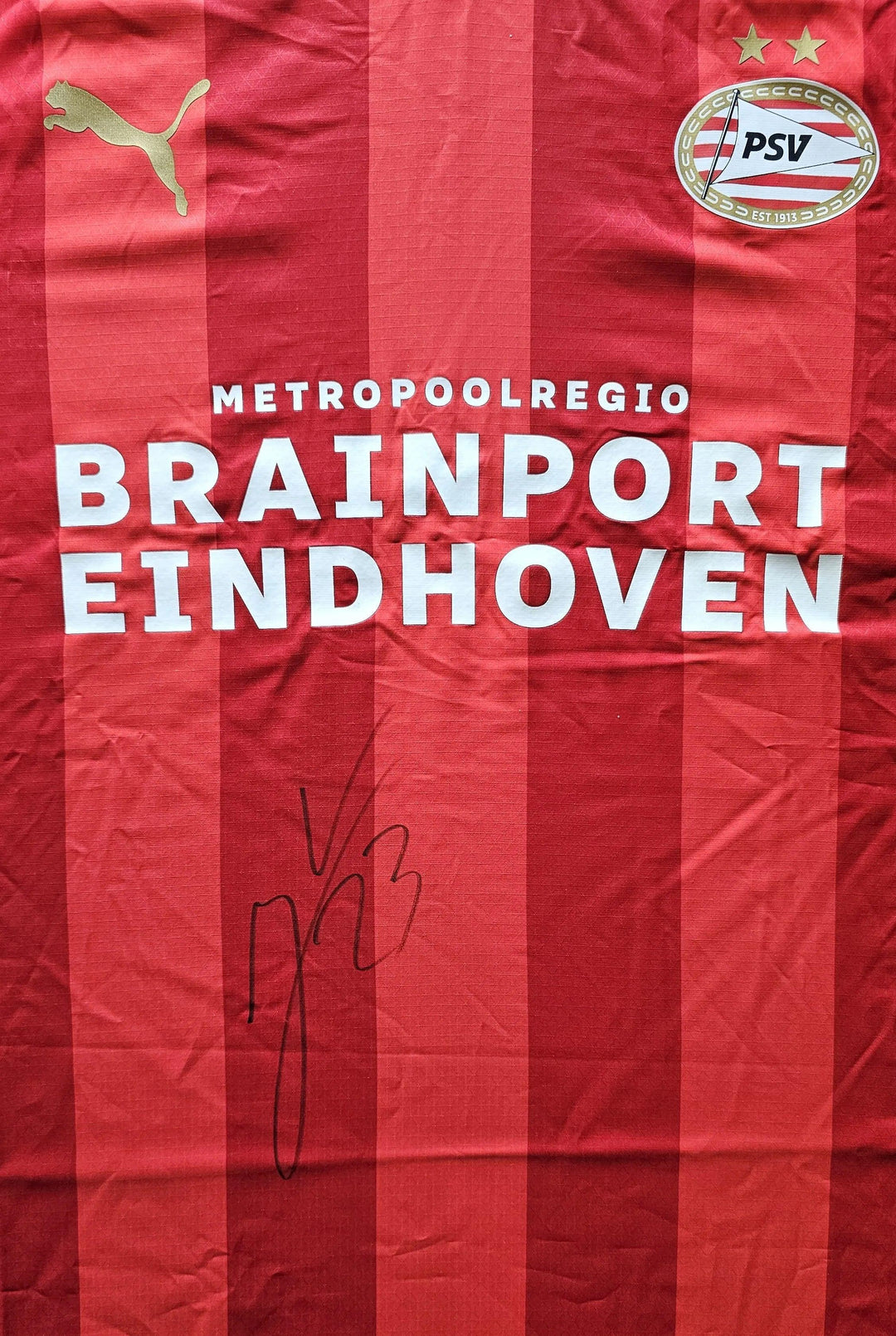 Joey Veerman 23 PSV - Signed Soccer Shirt | UEFA Champions League Dual Signed - Walkouts