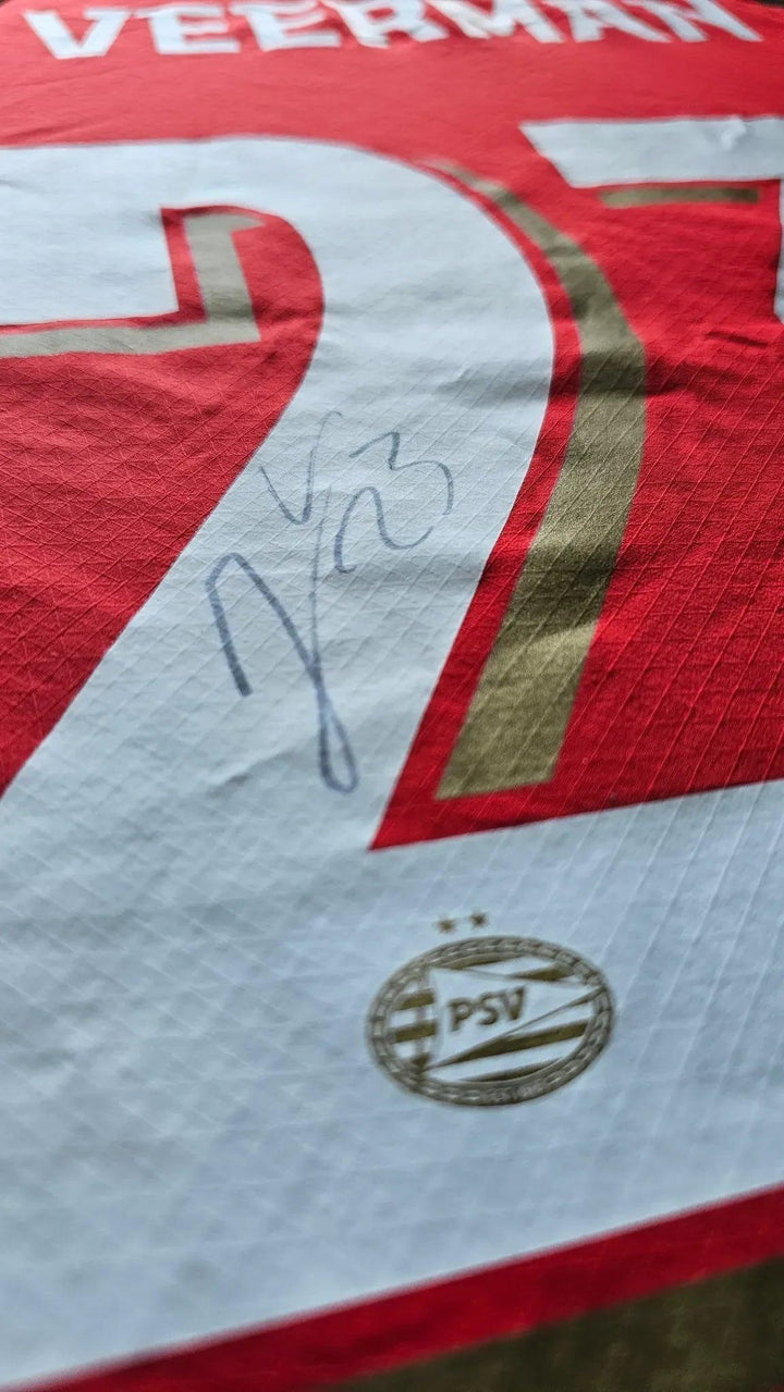 Joey Veerman 23 PSV - Signed Soccer Shirt | UEFA Champions League Dual Signed - Walkouts