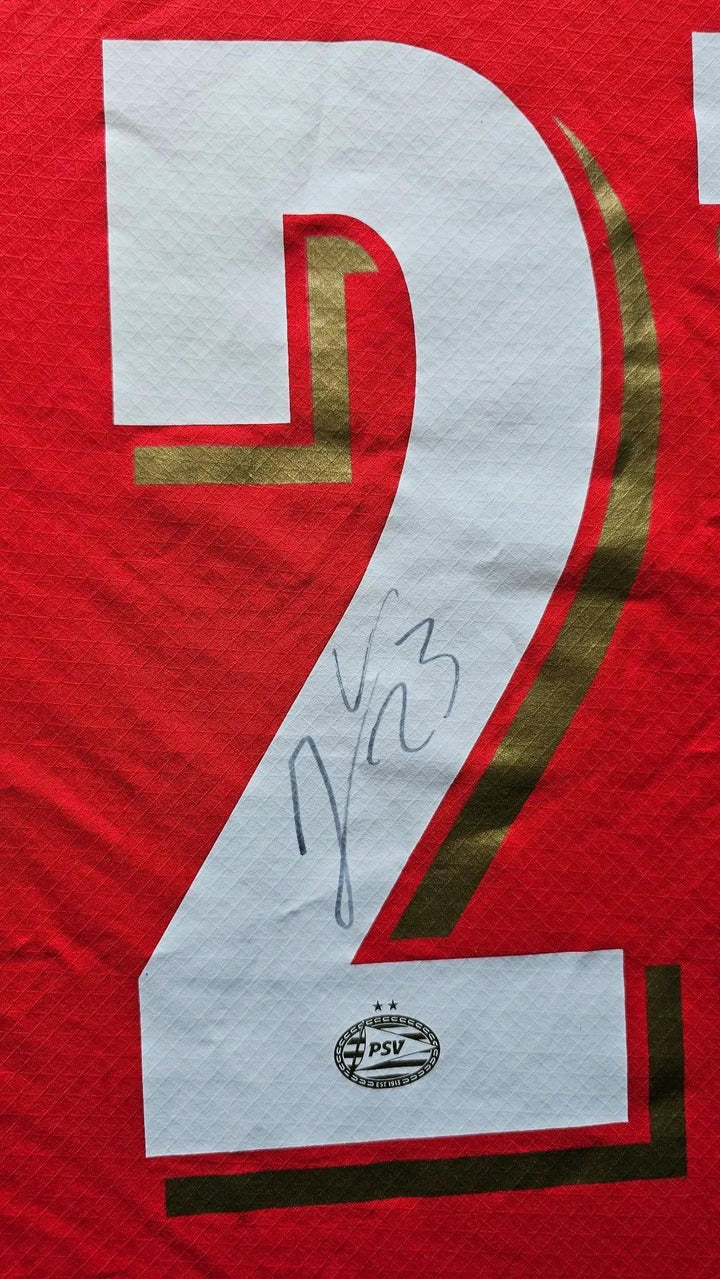 Joey Veerman 23 PSV - Signed Soccer Shirt | UEFA Champions League Dual Signed - Walkouts