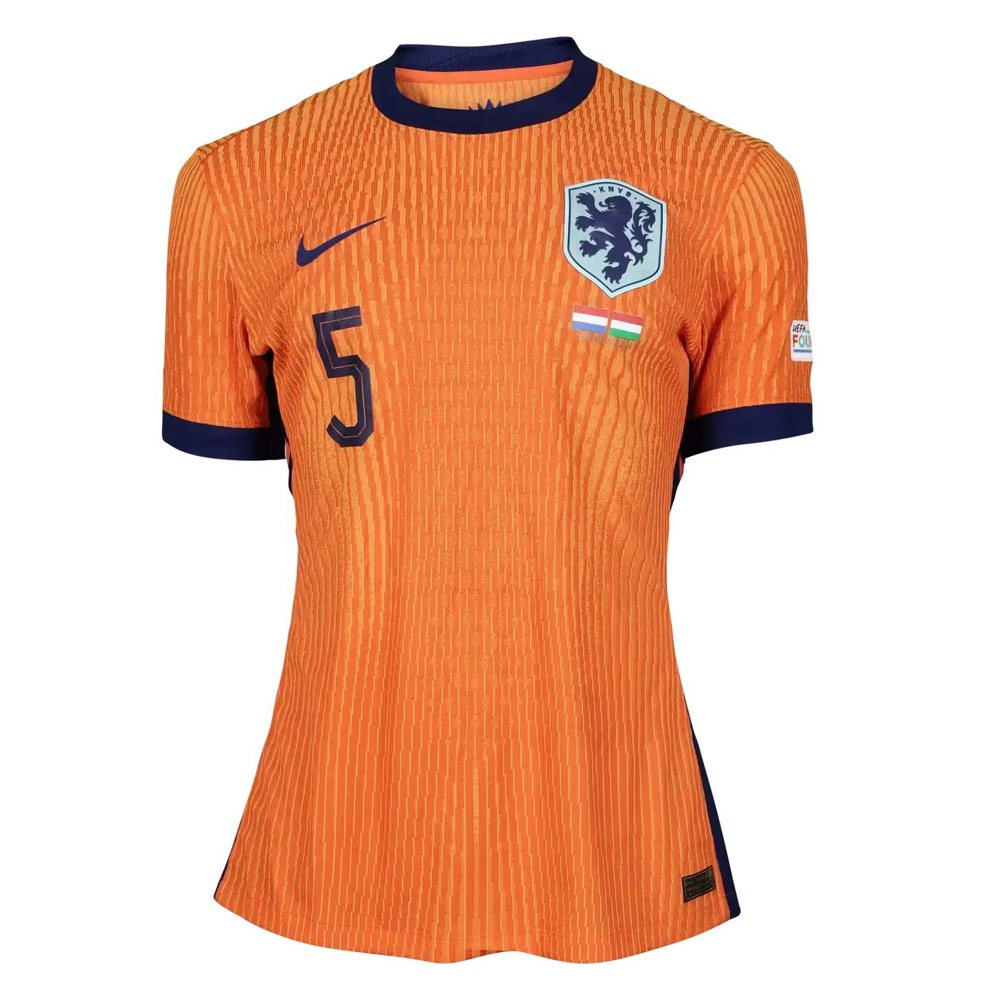 Front view of Holland soccer jersey with No. 5, crest, and Nike logo in orange.