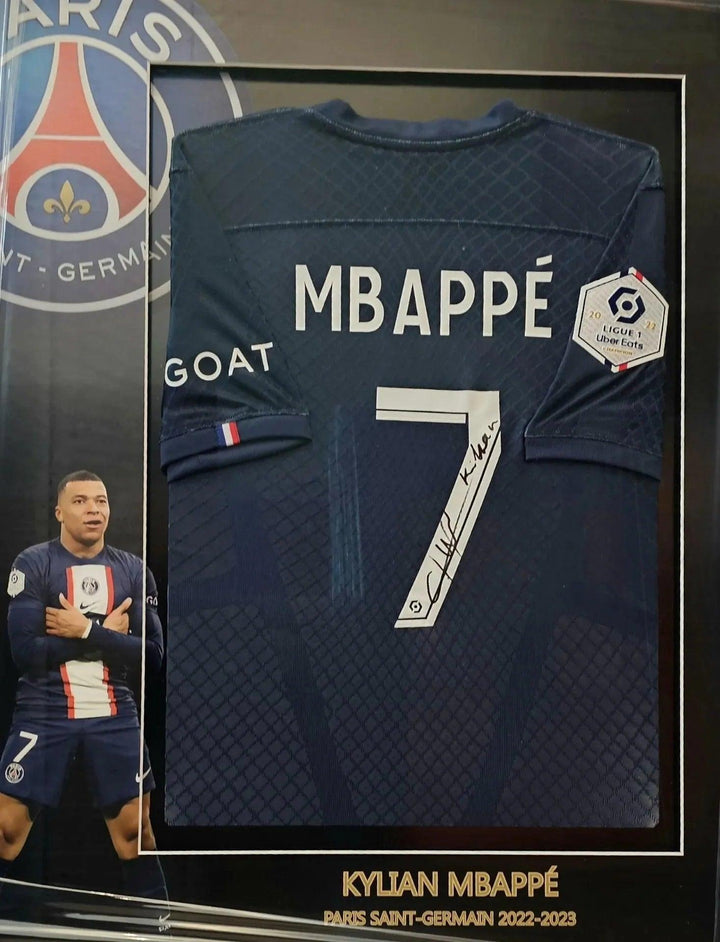 Kylian Mbappé 7 Paris Saint-Germain 2022-2023 Home - Signed Soccer Shirt | Luxury Frame with Museum Glas - Walkouts