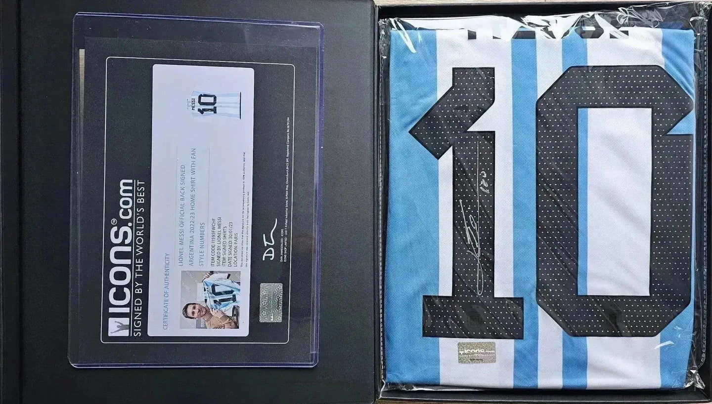 Certificate of Authenticity for Lionel Messi signed soccer shirt displaying No. 10 and signature.