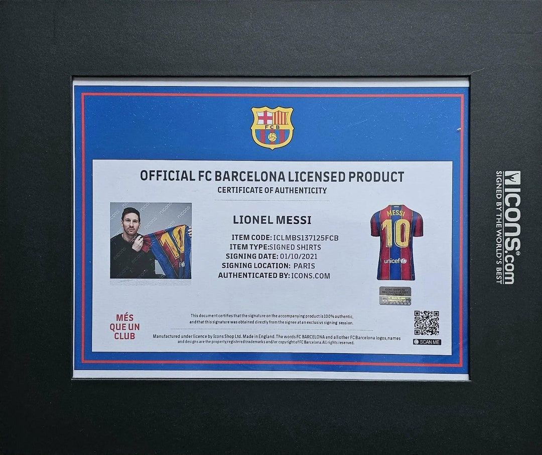 Lionel Messi 10 Barcelona 2020-2021 Home - Signed Soccer Shirt | ICONS Certification - Walkouts