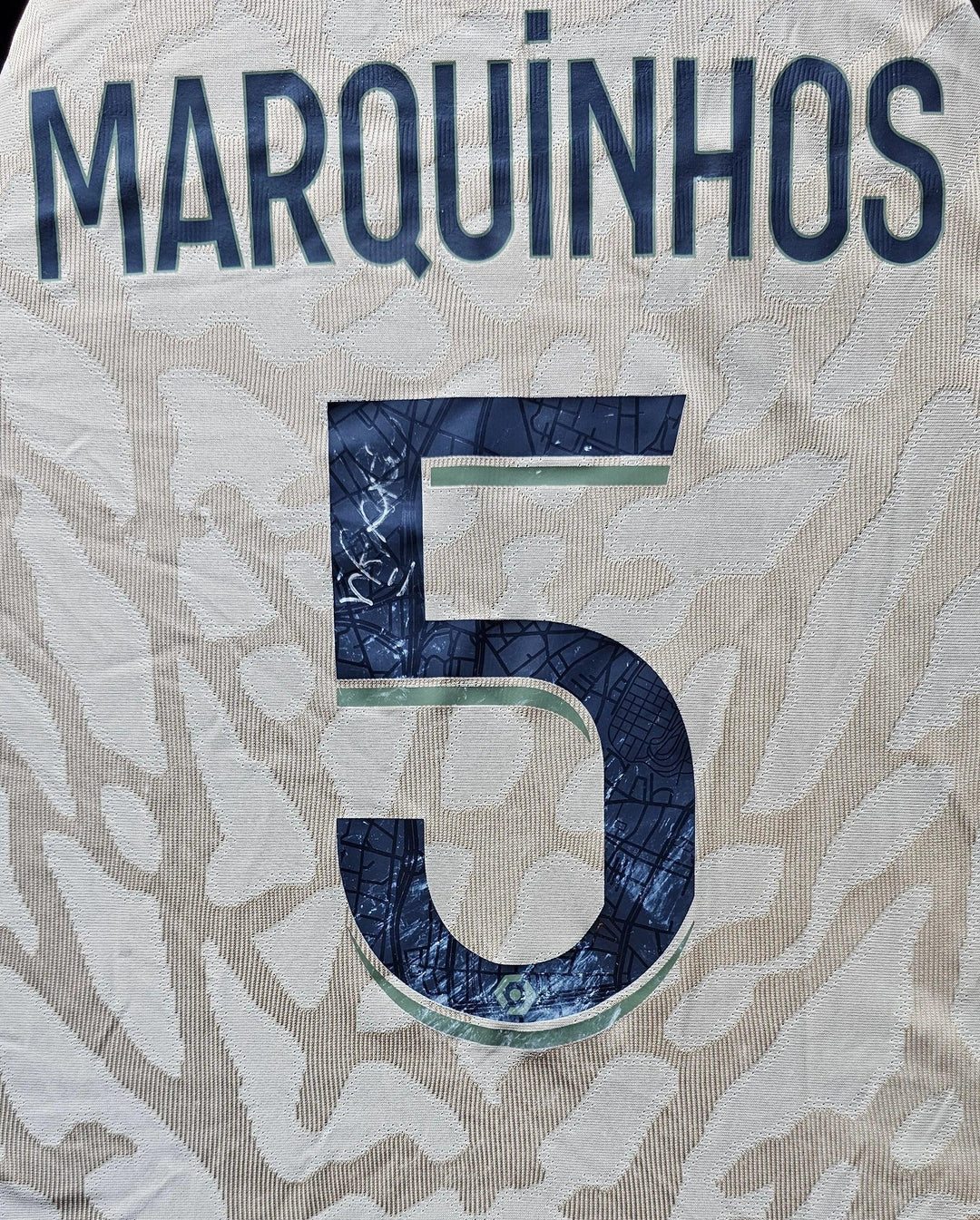 Marquinhos 5 Paris Saint-Germain 2023-2024 Away - Signed Soccer Shirt | Match-Worn Victory - Walkouts