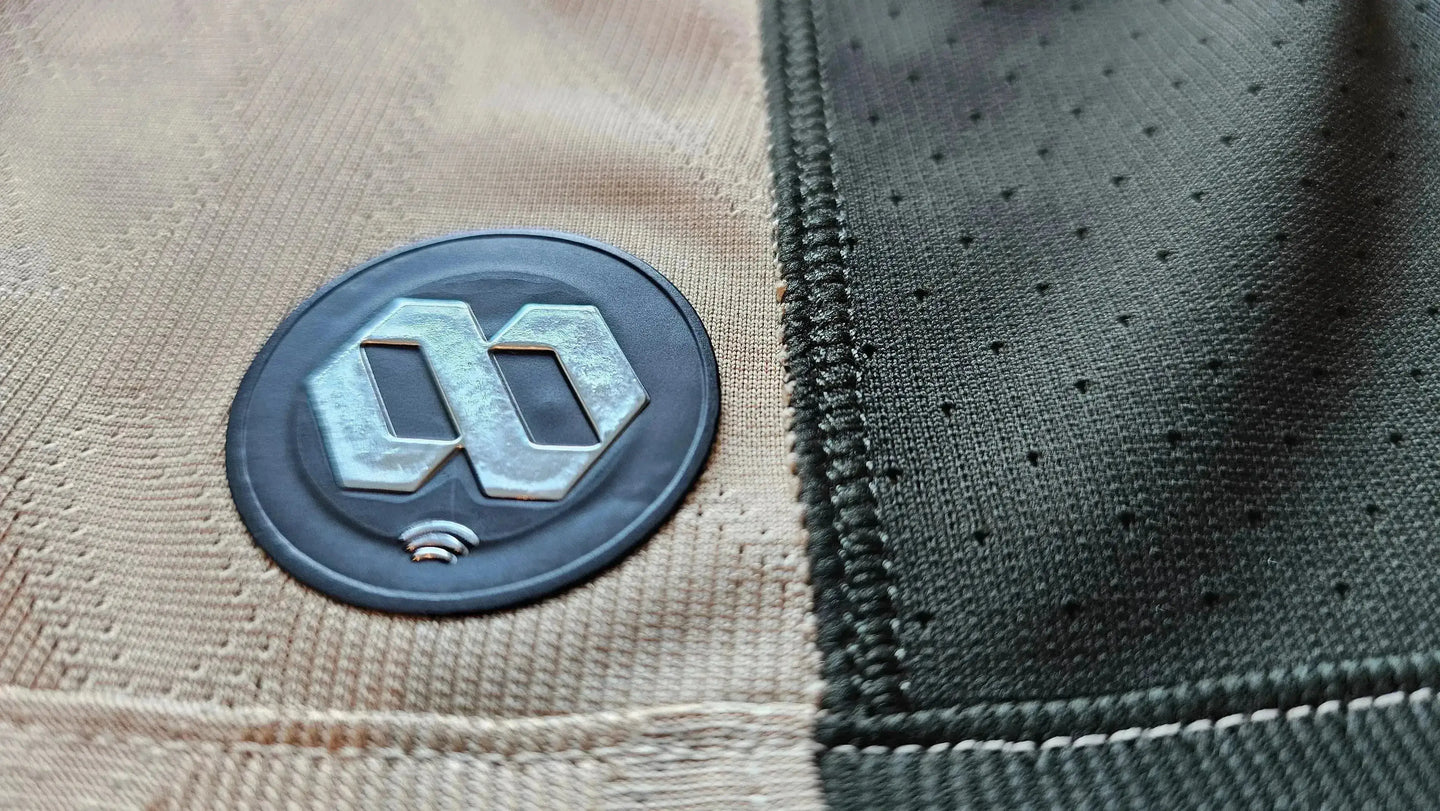 Close-up of the patch showcasing the Paris Saint-Germain logo detail on the soccer jersey.