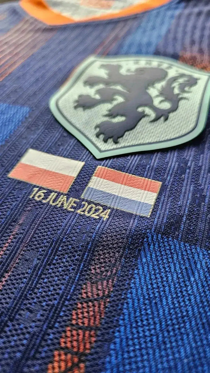 Crest of Holland with two flags and text &