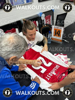 Wout Weghorst 25 signed Ajax football shirt being autographed, red and white colors.
