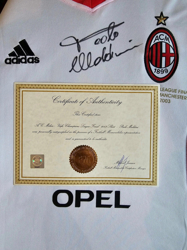 Paolo Maldini 3 AC Milan 2002-2003 Home - Signed Soccer Shirt | UEFA Champions League Final - Walkouts