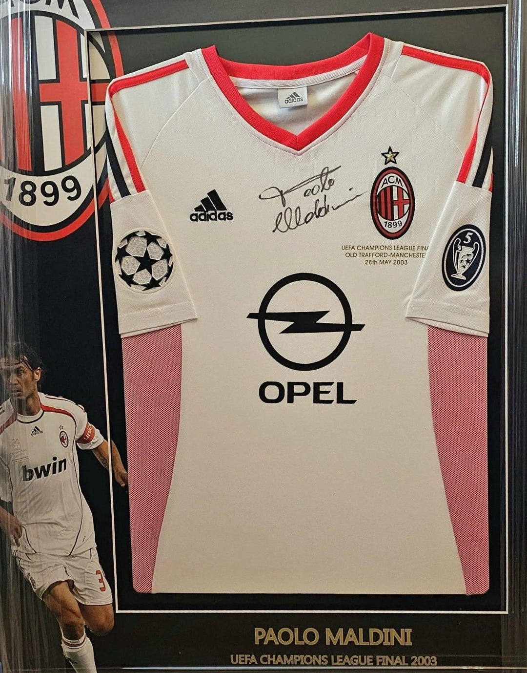 Paolo Maldini 3 AC Milan 2002-2003 Home - Signed Soccer Shirt | UEFA Champions League Final - Walkouts