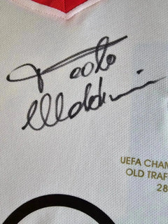 Signature of Paolo Maldini on the AC Milan 2002-2003 Home soccer jersey with UEFA Champions League detail.