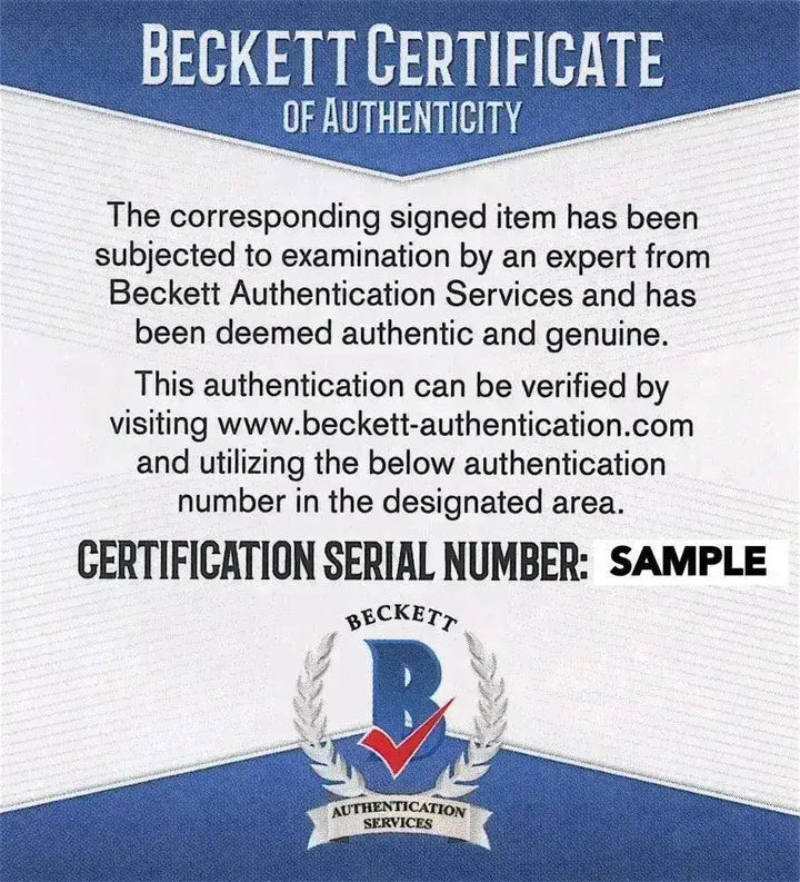 Beckett Certificate of Authenticity detailing examination and certification for the signed item.