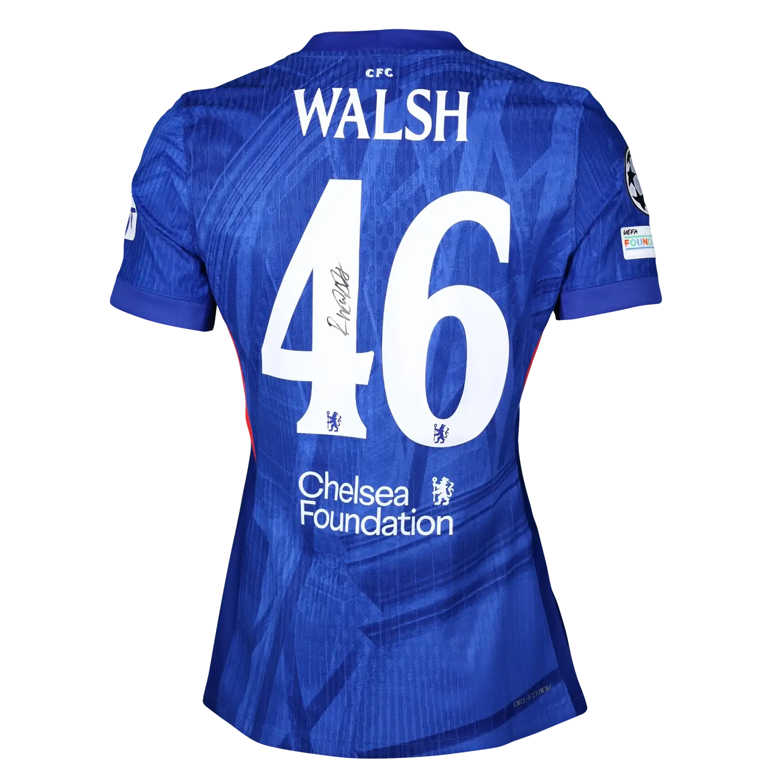 Back view showing Walsh, No. 46, Chelsea Foundation, and signature detail.