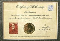 Certificate of Authenticity showing Robert Lewandowski - Hand Signed, Bayern Munich - Home Shirt.