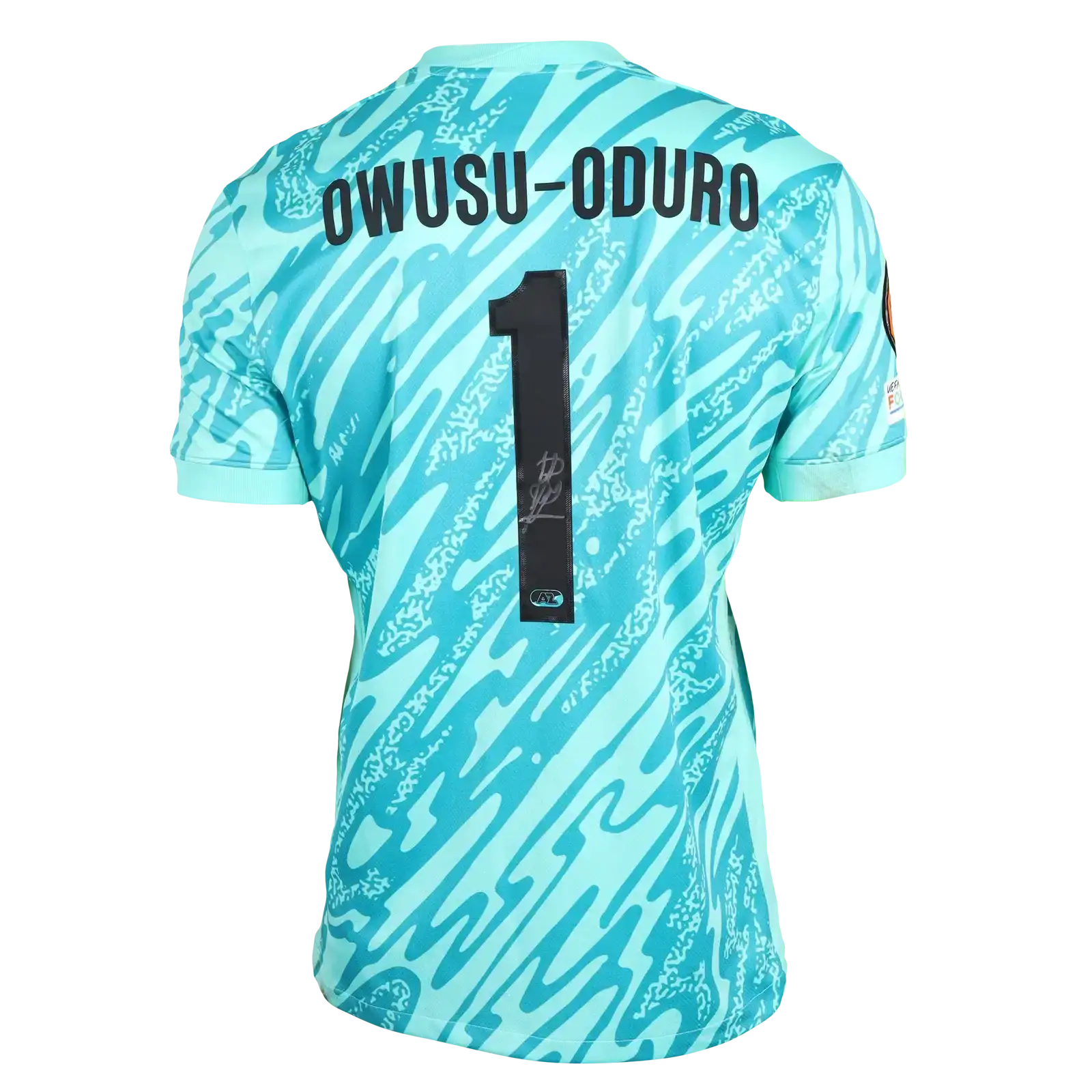 Back view featuring name Owusu-Oduro, No. 1, and a visible signature.