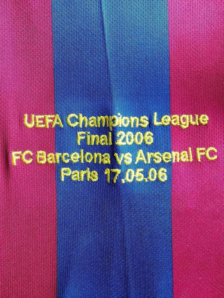Crest detail showing UEFA Champions League Final 2006 embroidery with match details.