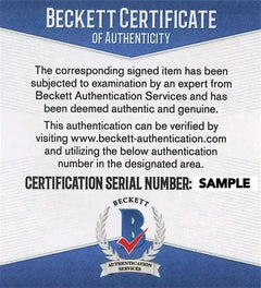 Beckett Certificate of Authenticity with serial number SAMPLE for signed item verification.