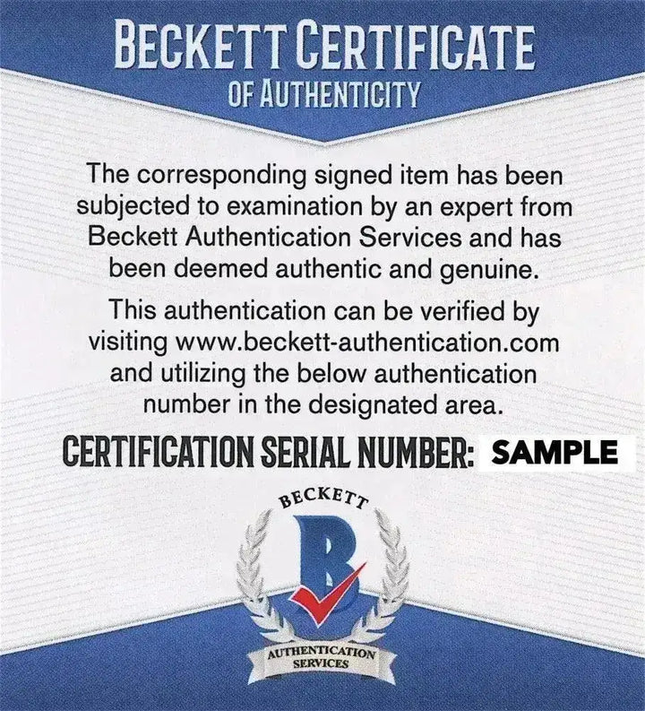 Beckett Certificate of Authenticity with serial number SAMPLE for signed item verification.