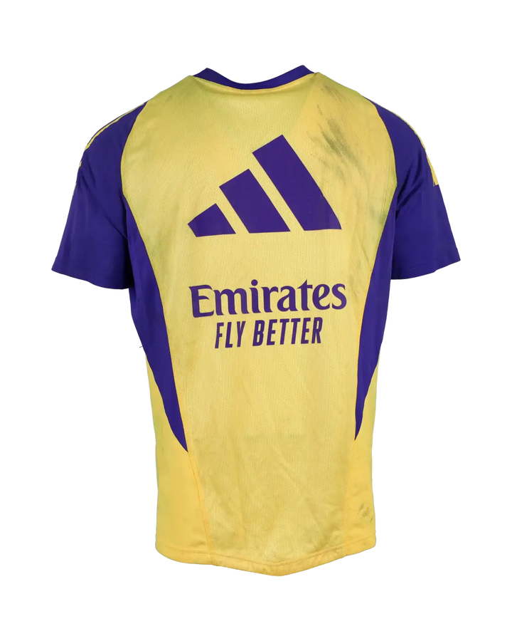 Back view of football shirt showing adidas logo and Emirates Fly Better sponsor.