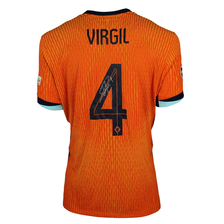 Back view featuring the name VIRGIL and No. 4, along with a signature.