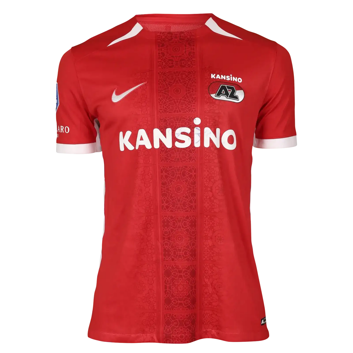 Front view of signed football shirt featuring KANSINO logo and AZ crest with red color pattern.
